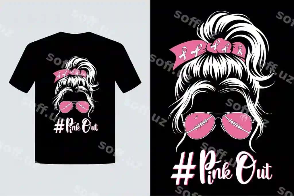 Pushti tasvirli ayol tartibsiz bulochka ko'krak saratoni jangchisi tirnoqli futbolka | Pink illustration woman messy bun breast cancer warrior quote tshirt