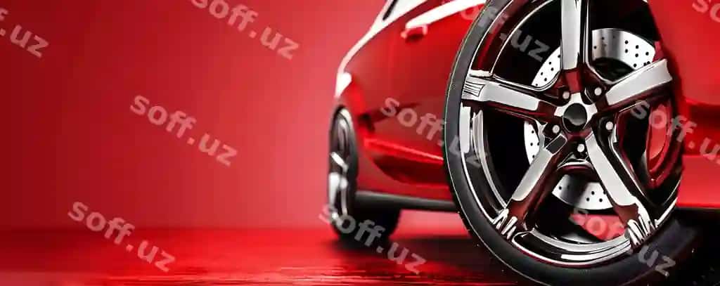 Yaqin surat shinovar qora g'ildirak qizil mashina | Closeup shiny black wheel red car
