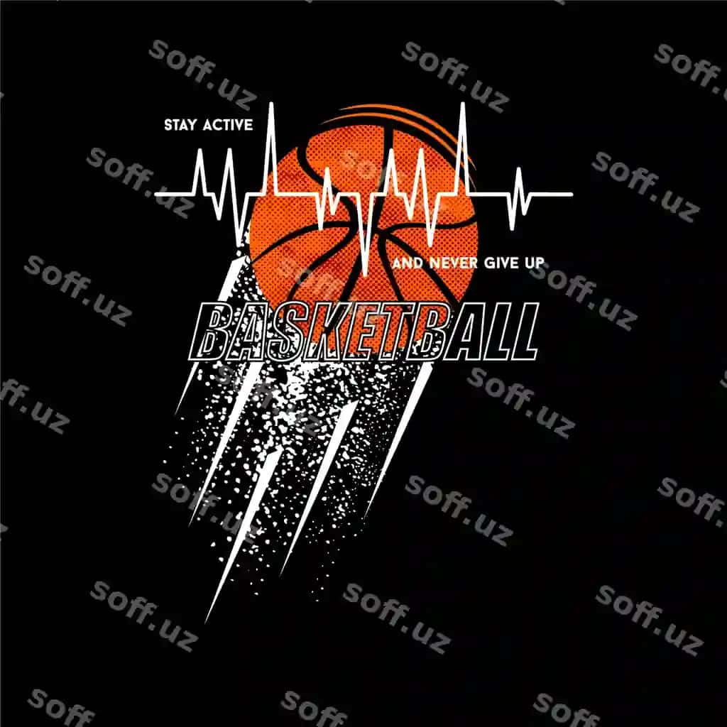 Faol bo'ling hech qachon boshlamang basketbol ramzi anqariq sportiv grafik | Stay active never give up basketball symbol abstract sporty graphic