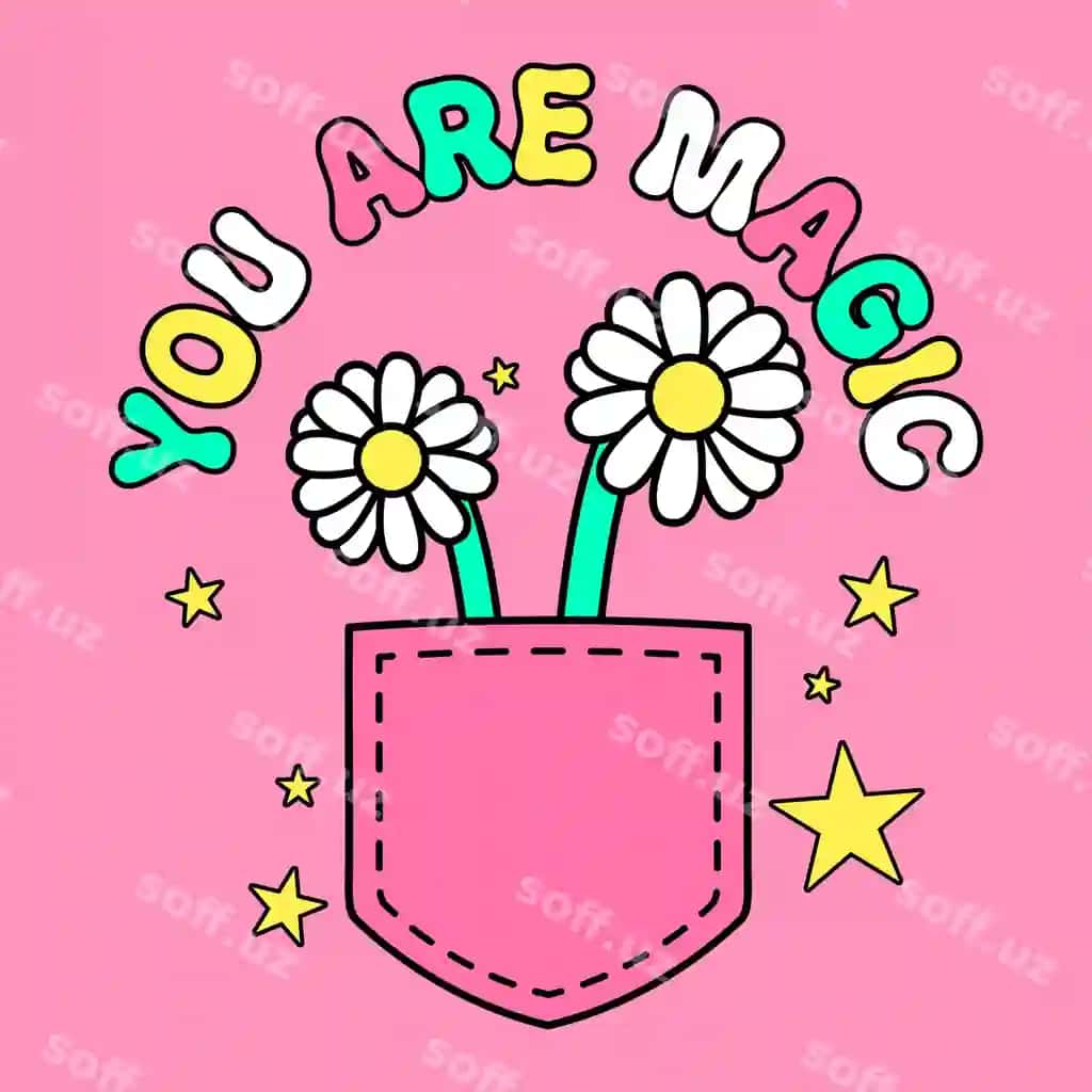 Poctadagi gullar rangli matn bilan | Flowers inside pocket with colorful text