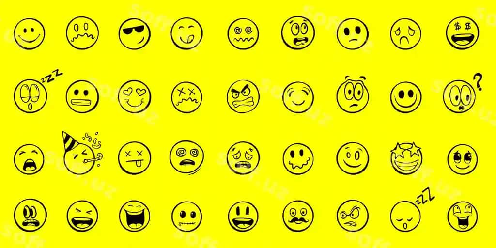 Qo'l yozgan emotikon yuzlar to'plami | Collection handdrawn emoticon faces