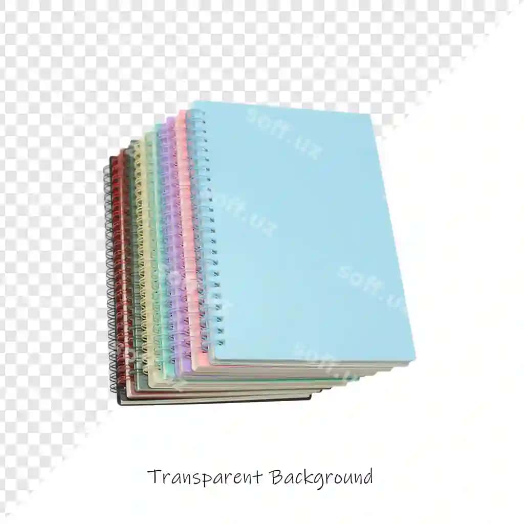 Daftarlarni pastda "transparus" yozilgan ko'k rangli joriy bilan joylash | Stack notebooks with blue cover that says transparus bottom