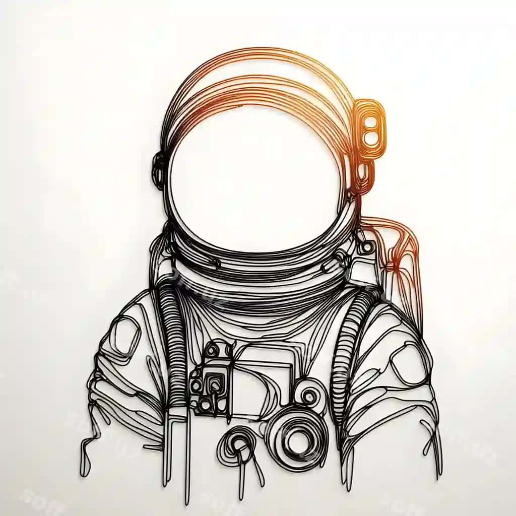 Minimalist aq chizgichli astronavt oddiy oq fon | Minimalist ink drawing astronaut plain white background