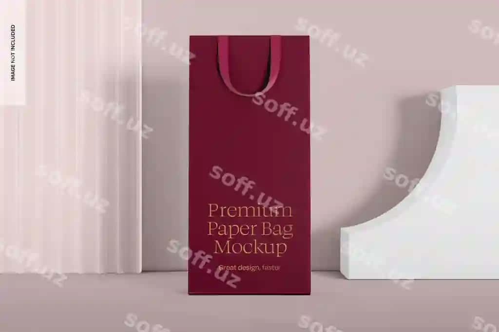 Premium baland qog'oz po'shak mockup oldingi ko'rinish | Premium tall paper bag mockup front view