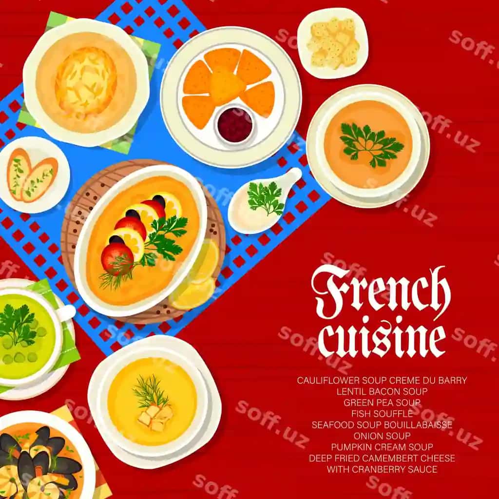 Fransiya taomlari restoran menyu qop Fransiya taomlari | French cuisine restaurant menu cover france meals