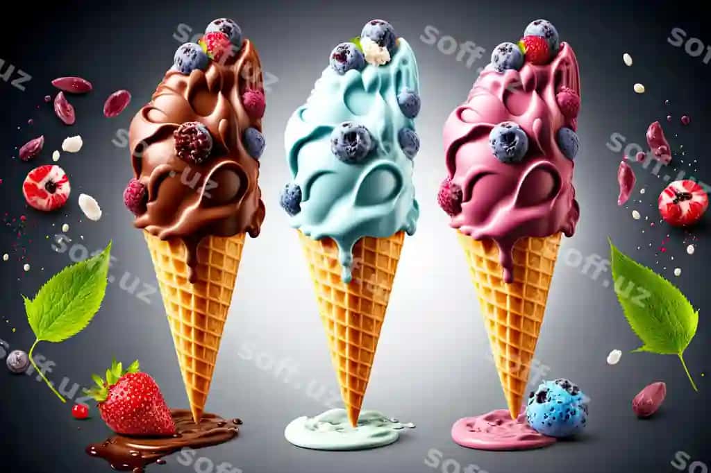 Shirin Blast taqlari bodom meva shokolad eng mazali muzlat qovushi | Sweet blast flavors berries fruit chocolate most delicious ice cream cone