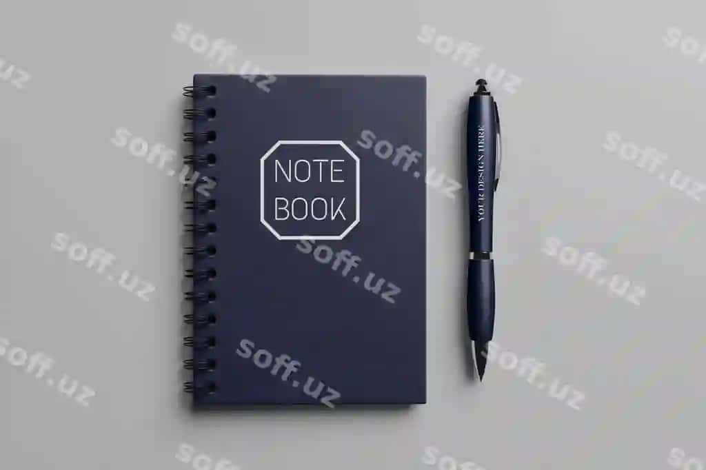 Daftar ruchkasi bilan namuna | Note book with pen mockup