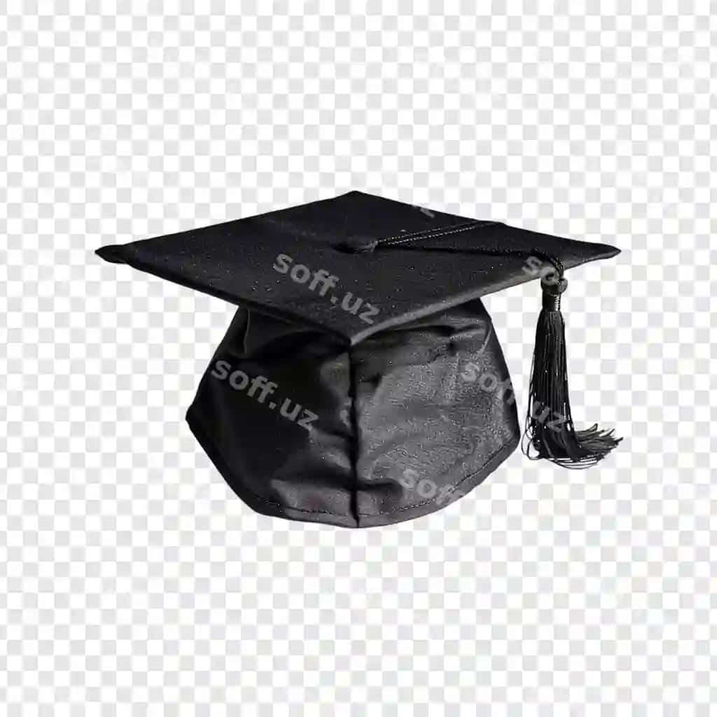 Qora bitiruv sharfi qora kaltachok bilan shaffof orqa fonda ajratilgan | Black graduation cap with black tassel isolated transparent background