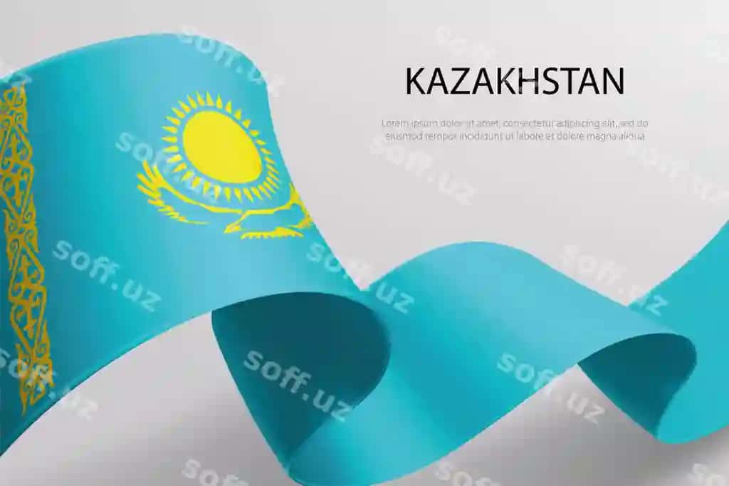 Qazaqstan bayrogʻi tirlatap ketadigan loyiha yorqin fonda | Kazakhstan flag waving ribbon design light background