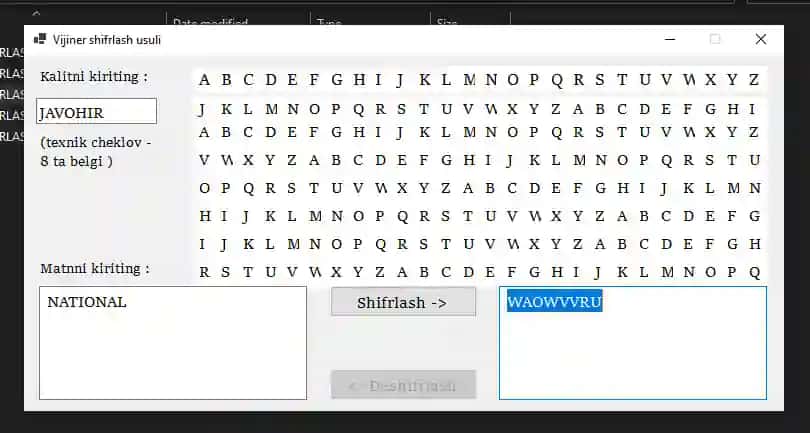 Vijiner Shifrlashi (CSharp Winform)