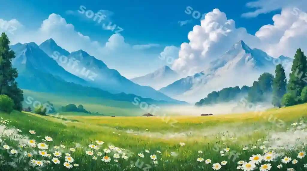 Chiroyli to'g'ri daryosi cho'l gullari bilan | Scenic mountain valley with meadow daisies