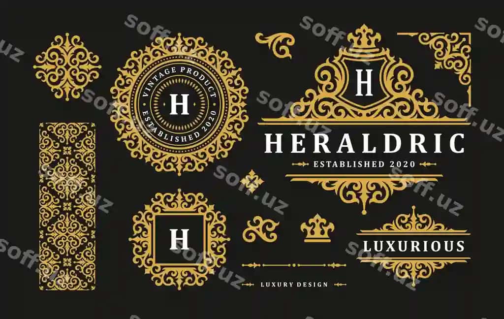 Hashmli logotip vintage bezatma monogramma gerb shablonlar dizayn vektor | Luxury logo vintage ornament monograms crest templates design vector