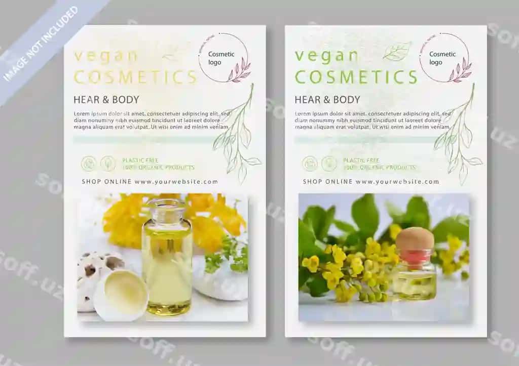 Kosmetik floyer shabloni komplekt bilan | Cosmetic flyer template with set