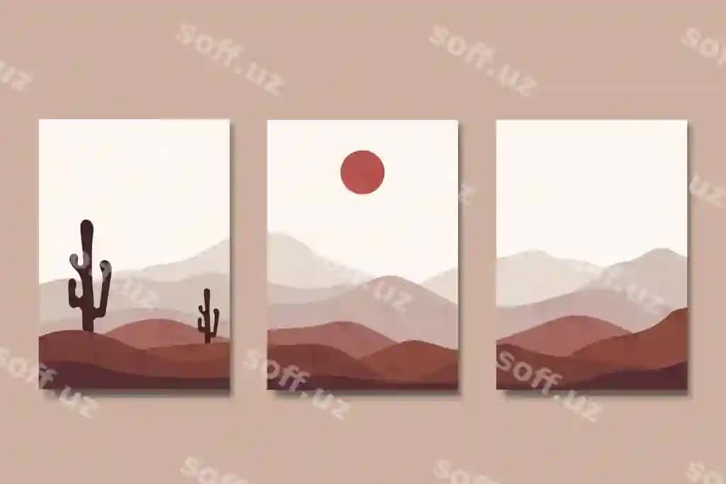 Abstrakt toʻp manzarasi estetik poster dizayni | Set abstract mountain landscape aesthetic poster design