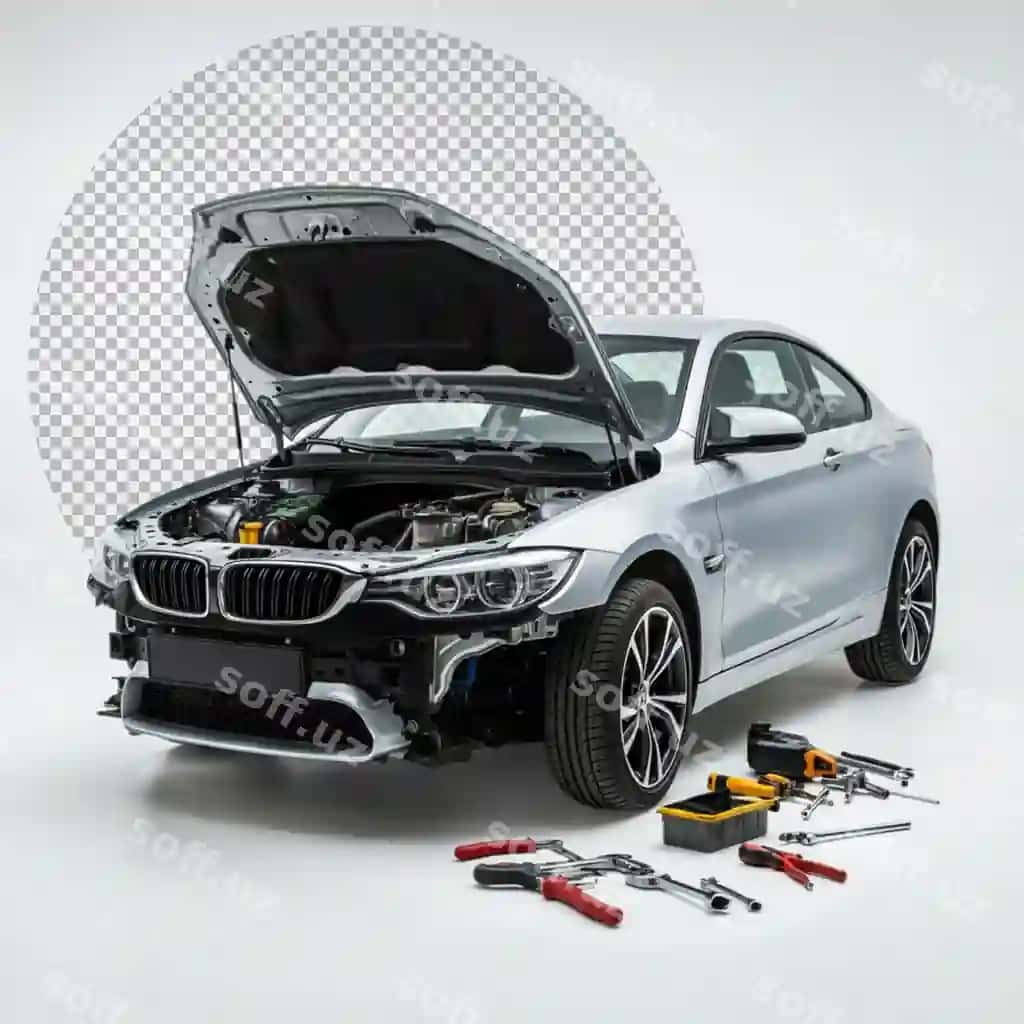 Mashina ta'mirlanayotgan izolyatsiya foni | Car being repaired isolated background