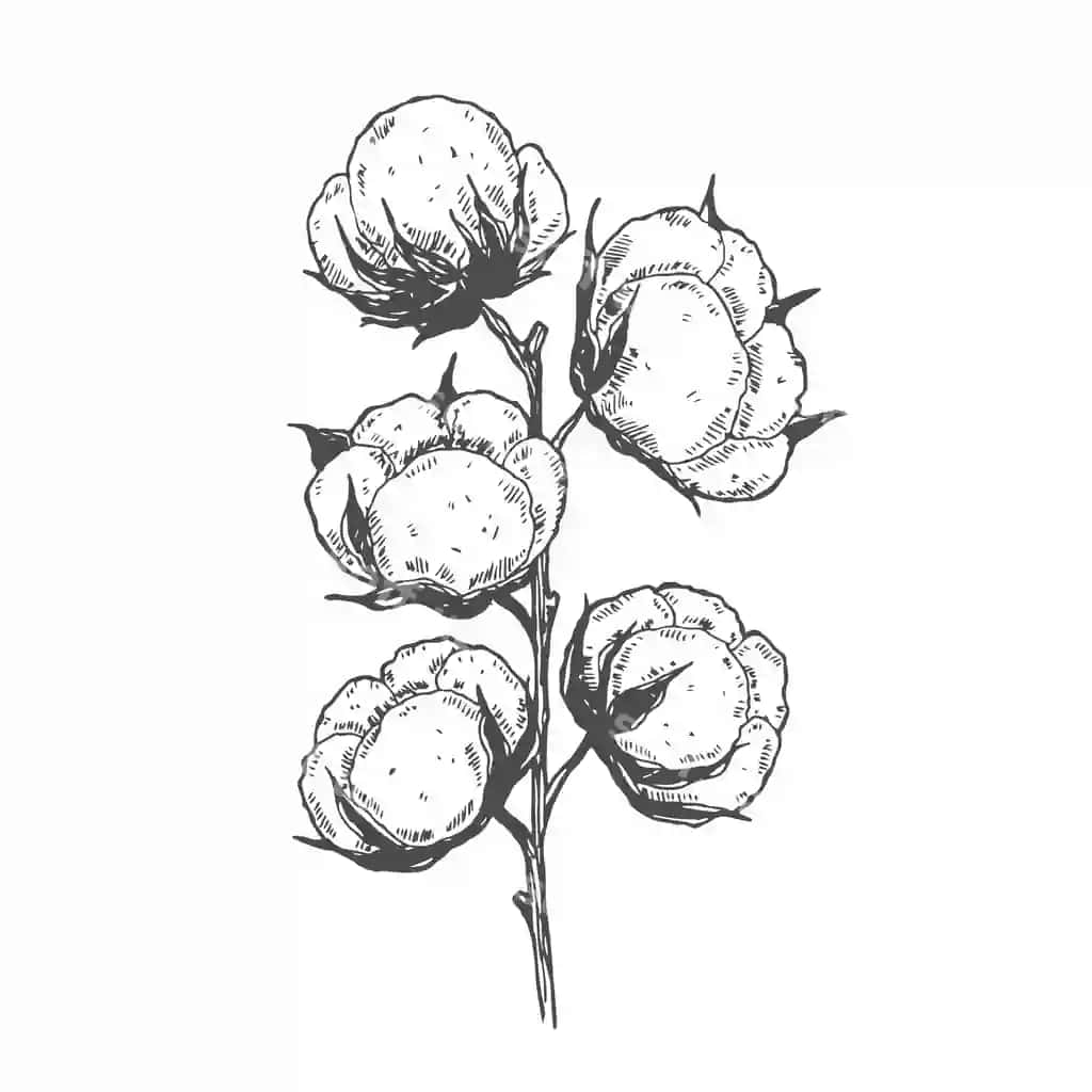 Vektor qo'l bilan chizilgan komplekt paxma dallar 100 eko paxma gul bargi | Vector hand drawn set cotton branches 100 eco cotton flower buds