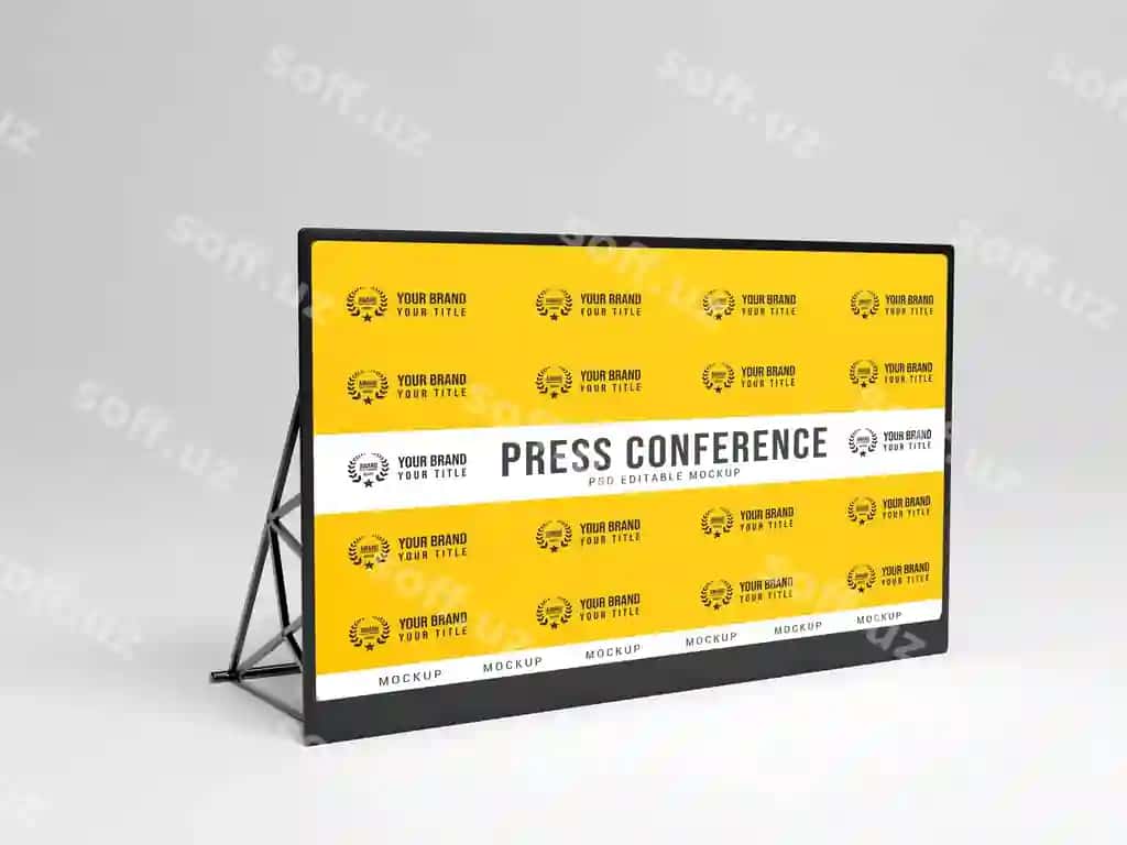 Press konferensiyasi uchun banner modeli | Press conference banner mockup