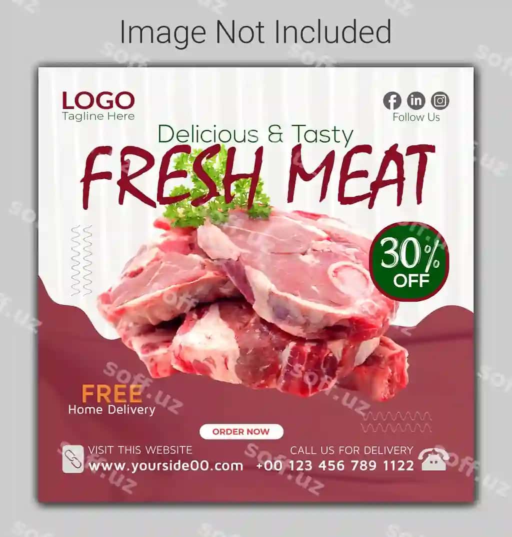Meat shop ijtimoiy tarmoqlar uchun post banner shabloni | Meat shop social media post banner template