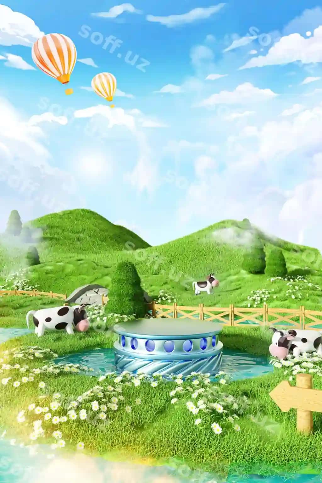 Sigirlar bilan maydon ko'prig' osmon | Field with cows bridge sky