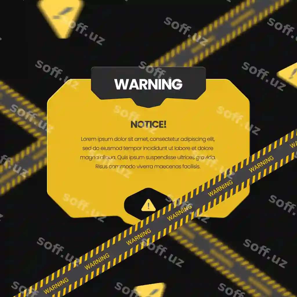 Ogohlantirish e'loni chiqa oynasi bilan ogohlantirish qo'siqlari | Warning notice pop up with caution tape