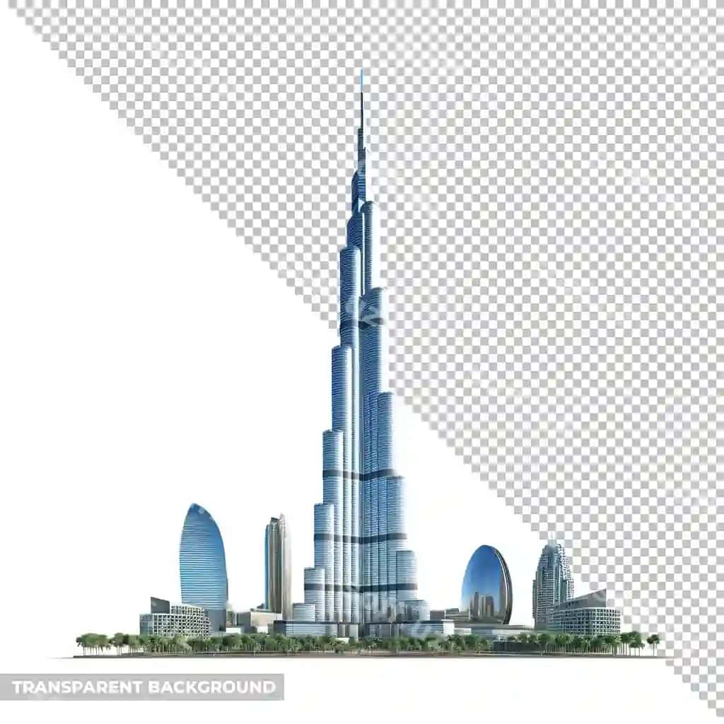 Dubay shahar konturu Psd hech qanday fonda uzgarisiz ajratilgan | Psd dubai skyline isolated without background