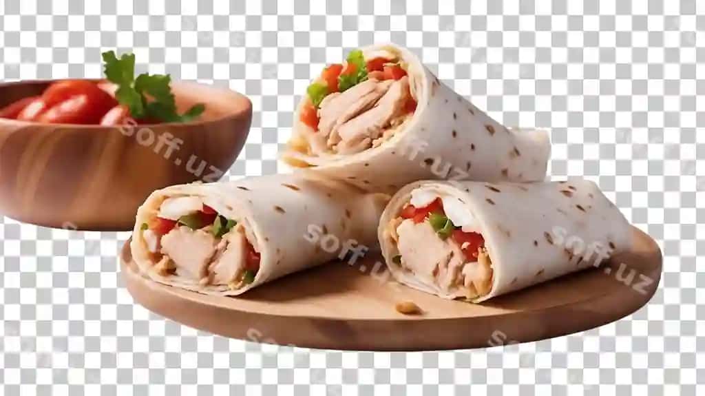 Kebab shawarma göshtli lavash shaffof fonda AI tomonidan yaratilgan | Kebab shawarma beef wrap transparent background ai generated