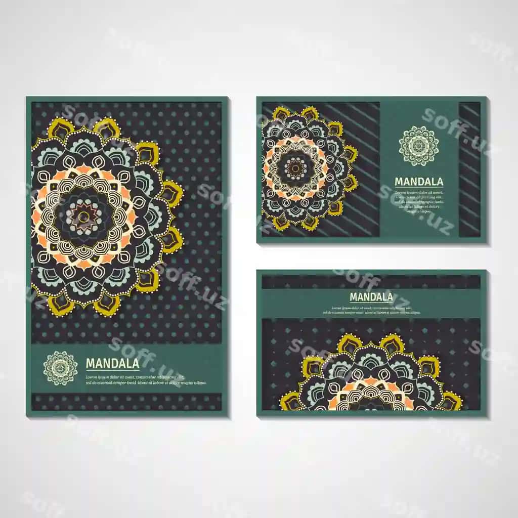 Komplekt kartochkalari mandala bilan | Set cards with mandala