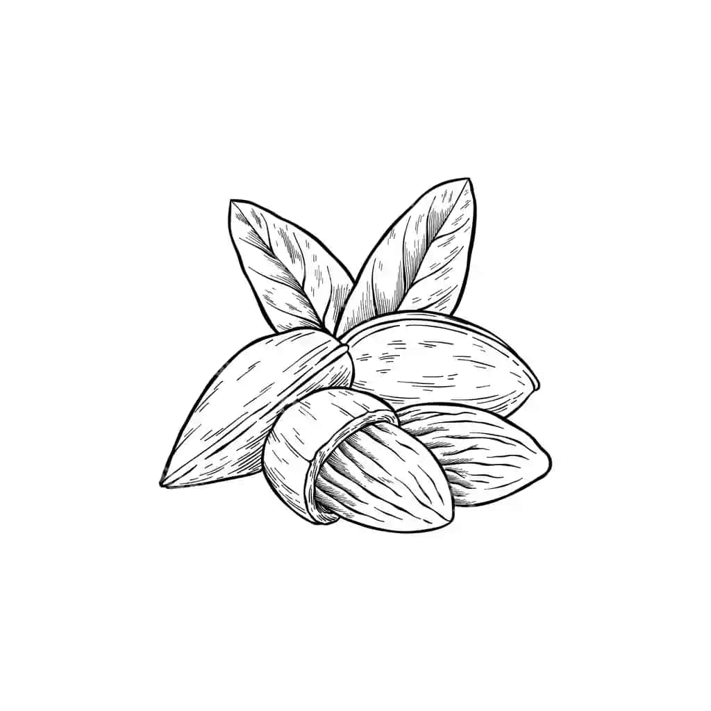 Qo'l bilan chizilgan qora oq badem illustratsiyasi | Hand drawn black white illustration almonds