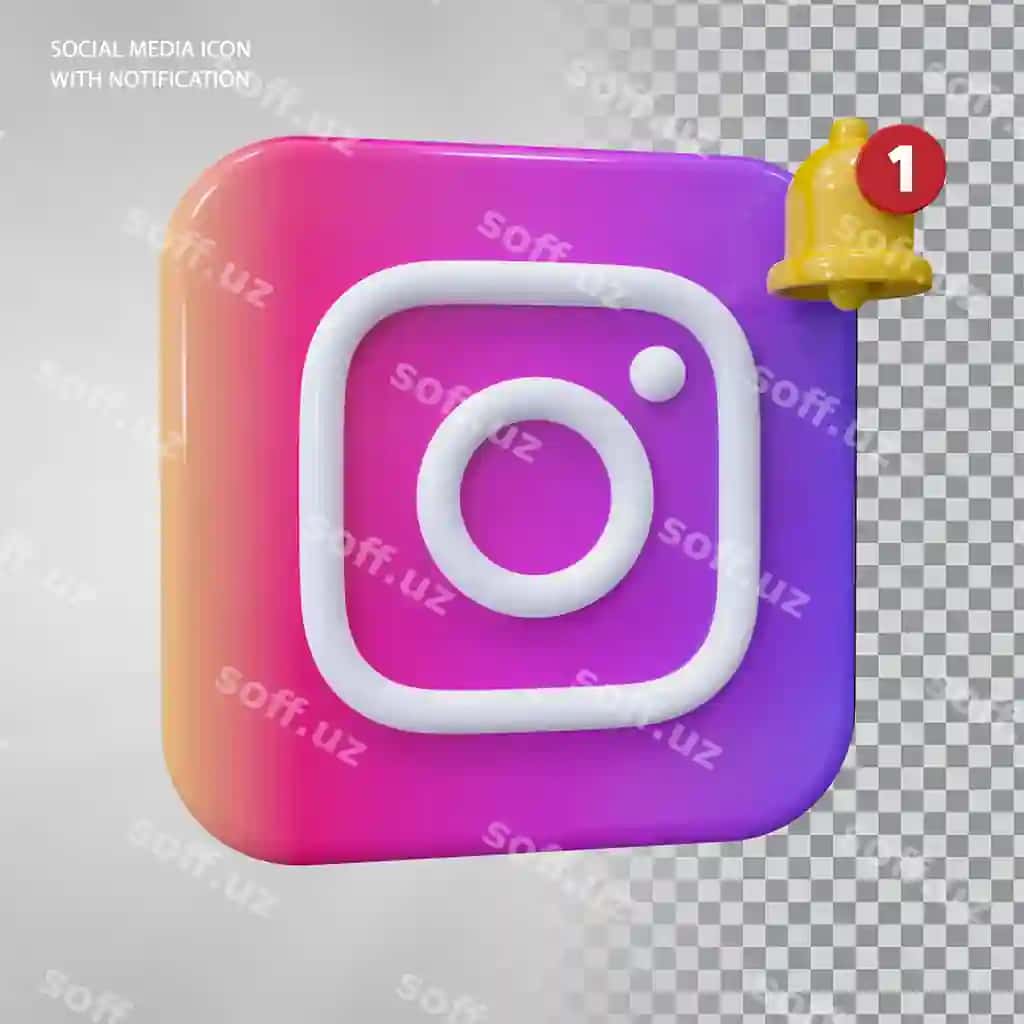 Instagram ikonasi 3D konsepsiya chime bildirishnoma bilan | Instagram icon 3d concept with bell notification