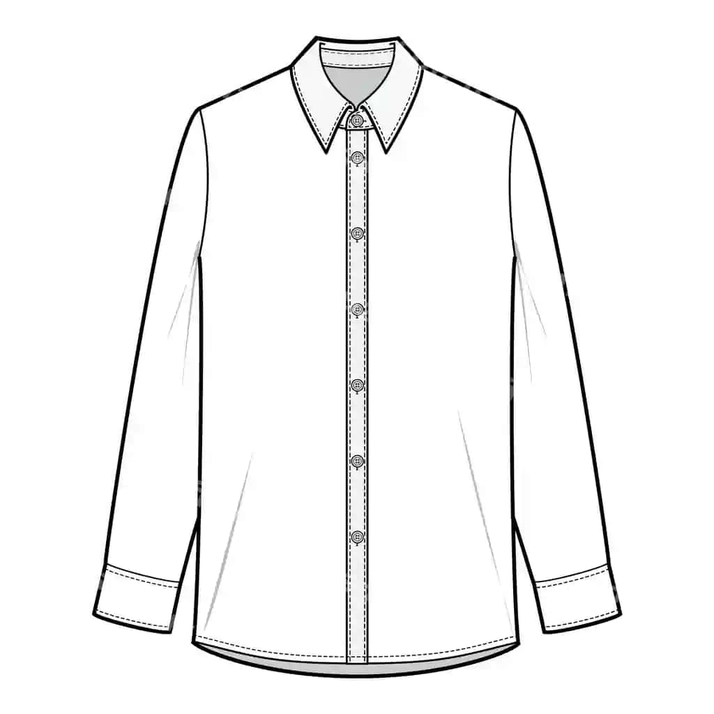 Klassik erkaklar uchun uzun qo'lli ko'ylak tugmachali boyunli tekis chizma | Classic mens long sleeve shirt with buttondown collar flat sketch