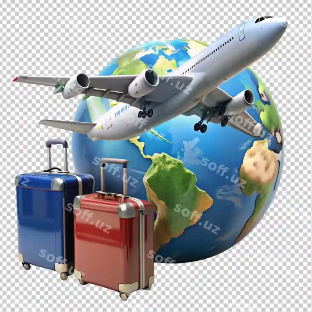 Samolyot sayohati kontseptsiyasi shaffof orqa fonda | Airplane travel concept transparent background