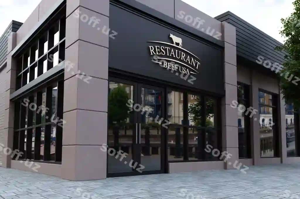 Restoran fassada logotip namunasi | Restaurant facade logo mockup