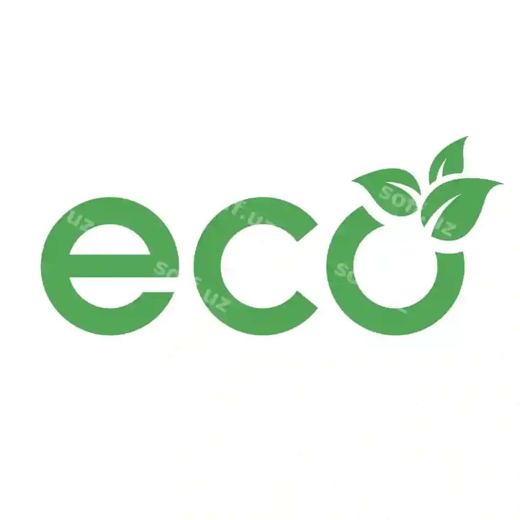 Eco ikon yashil kichik harflar bilan uch varaq oq fonda | Eco icon with green lowercase letters 3 leaves white background