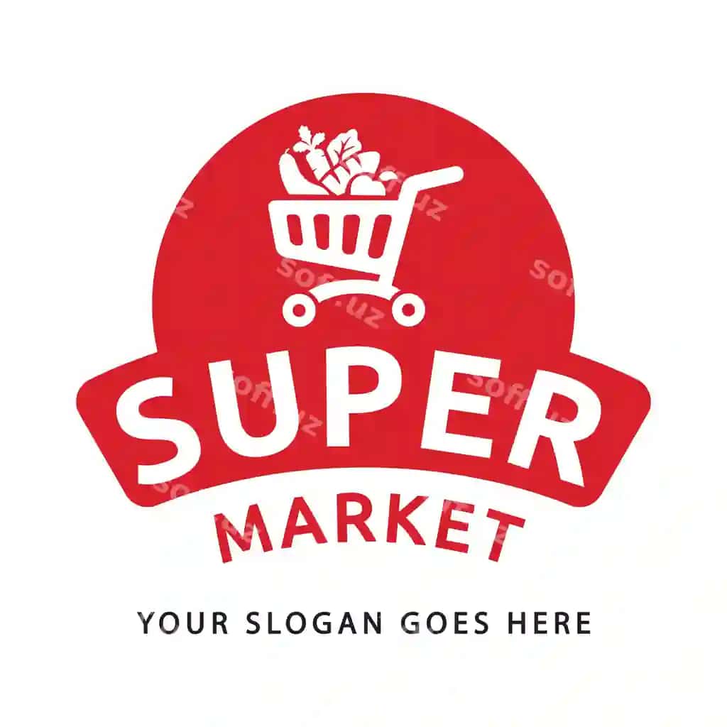 Supermarket logotipi xarid savati sovg'alari bilan | Supermarket logo with shopping cart gifts