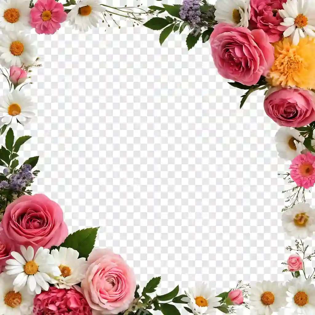 Gulli ramka shaffof fonda | Floral frame with roses transparent background