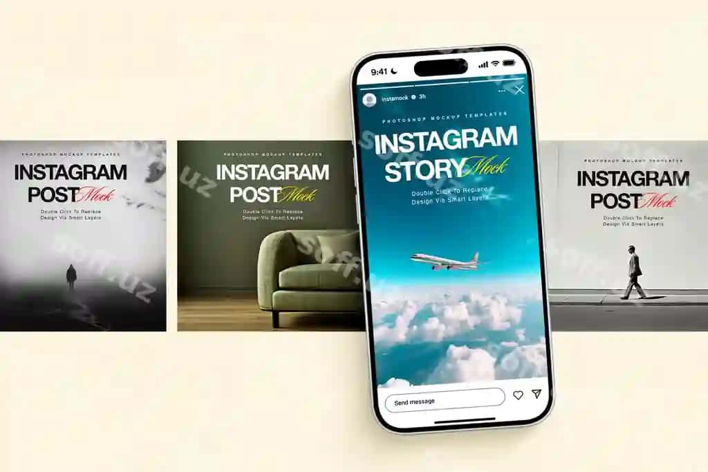 Psd ijtimoiy tarmoqlar Instagram post story foydalanuvchi interfeysi mockup shablon dizayni | Psd social media instagram post story ui mockup template design