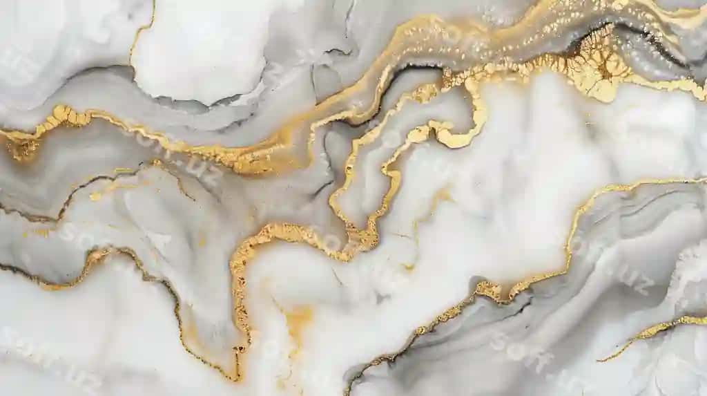 Chiroyli marmar boz teksturasi o'tkir qorlar bilan oq fonda | Elegant marble ink texture with gold veins white background