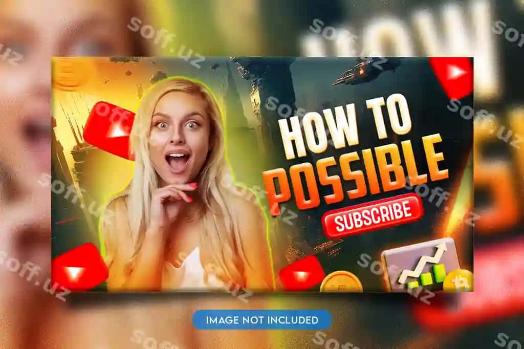 Psd zamonaviy yorqin effekt YouTube video miniatura shablon dizayni to'liq | Psd modern glow effect youtube video thumbnail template design fully