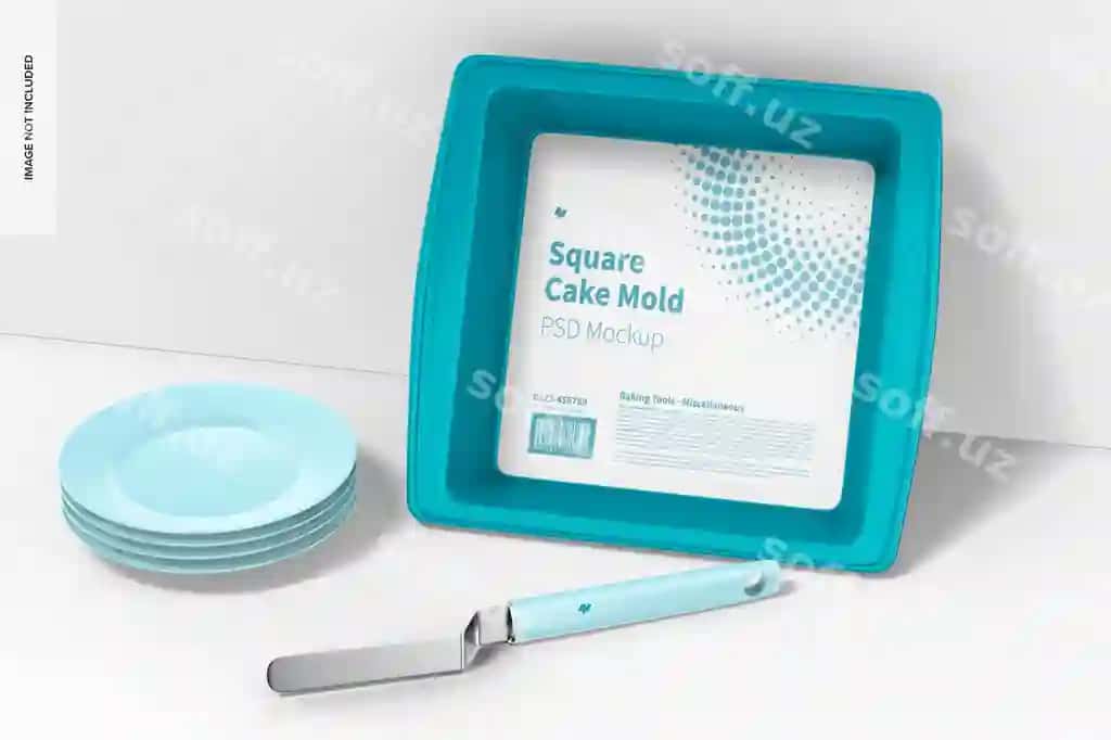 Silikon kvadrat tort uchun qoplani lavozmalar bilan namuna | Silicone square cake mold with plates mockup