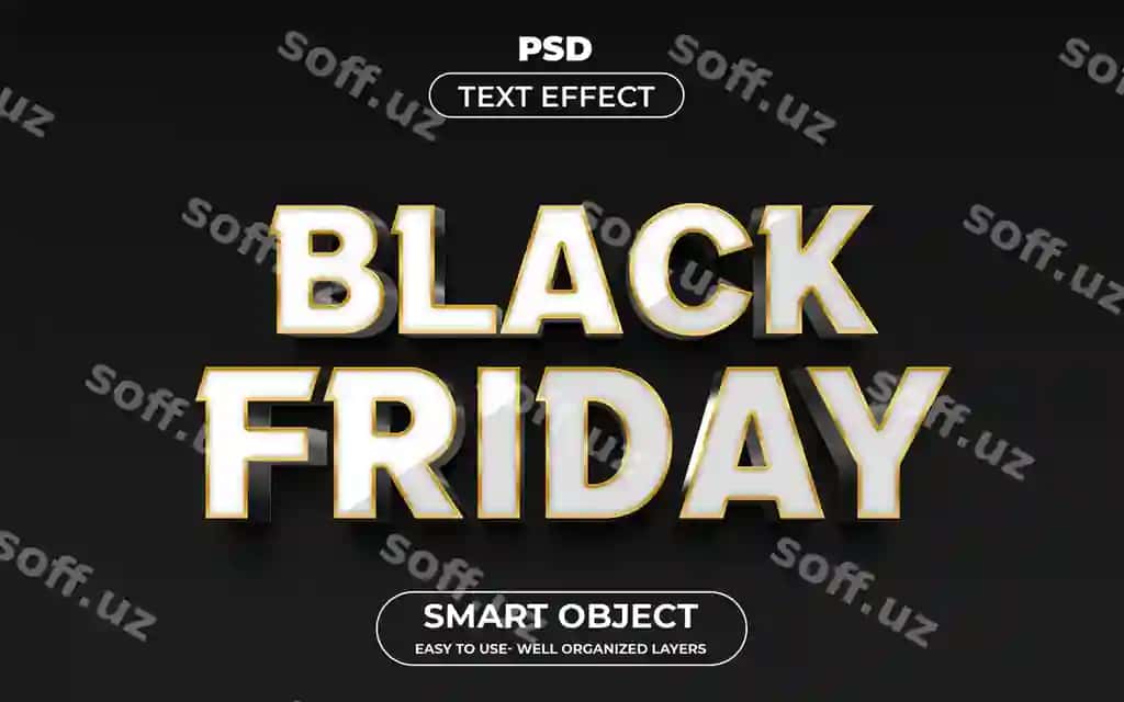 Black Friday 3 o'lchovli tahrirlanadigan matn effekti premium fon bilan | Black friday 3d editable text effect premium with background