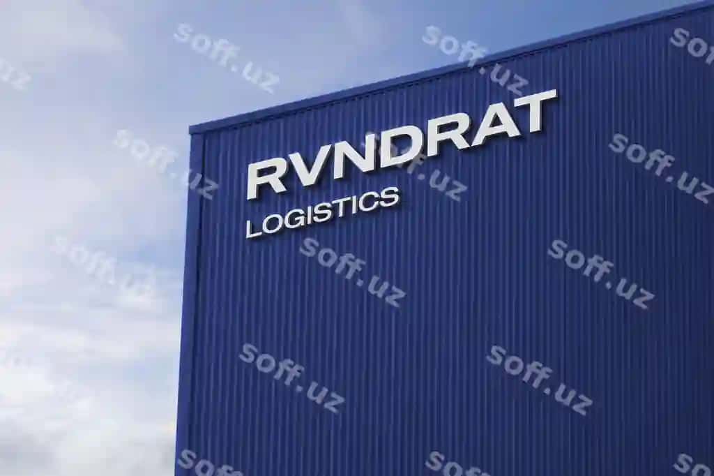 Logotip mockup belgi ko'k sanoat bino | Logo mockup sign blue industrial building