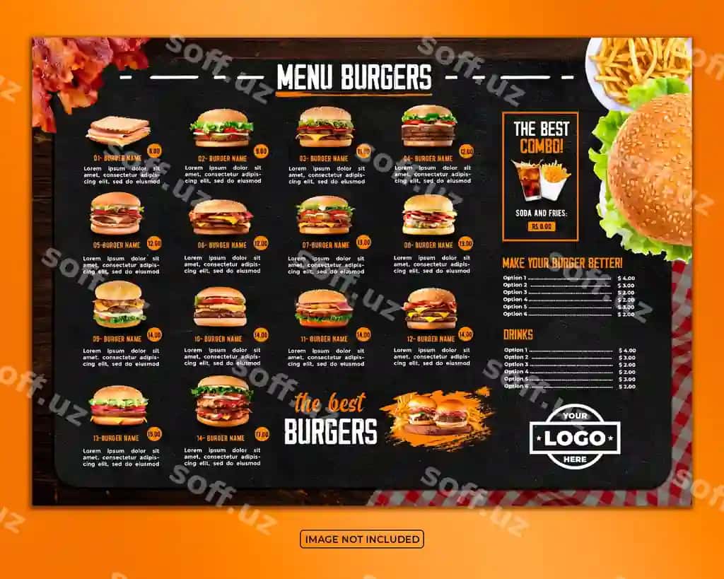 Haqiqiy burger menyu psd | Realistic burger menu psd