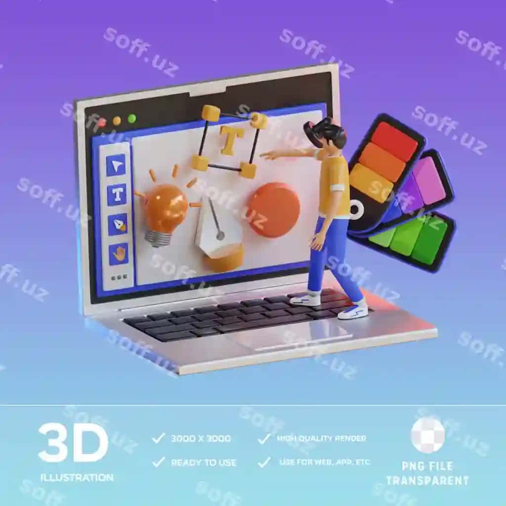 Psd vizual dizaynchi 3d illustratsiya | Psd visual designer 3d illustration