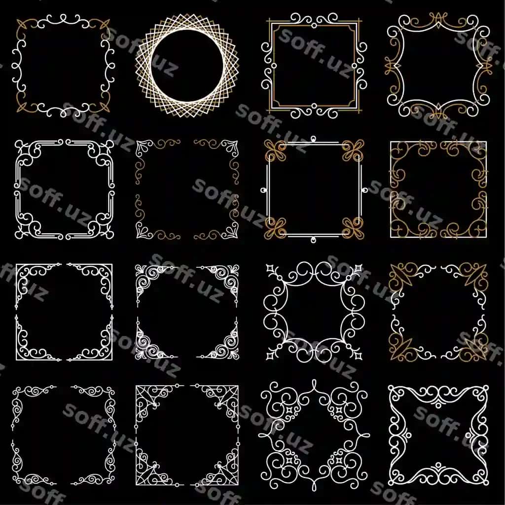 Komplekt dekorativ vintage ramkalar mono chiziq uslubi | Set decorative vintage frames mono line style