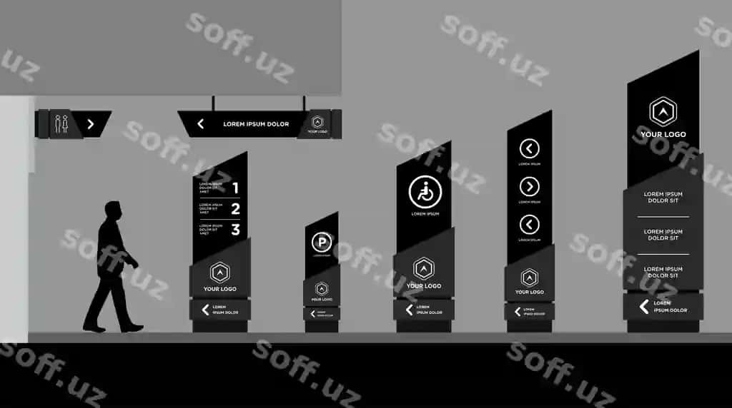 Korporativ identitet uchun tashqi ichki belgilar shablonlar to'plami | Exterior interior signage template set corporate identity