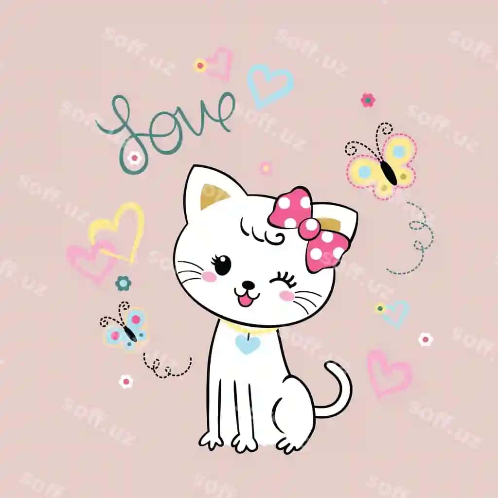 Chiroyli mushuk chiroyli gul vektori bilan | Cute cat with lovely flower vector