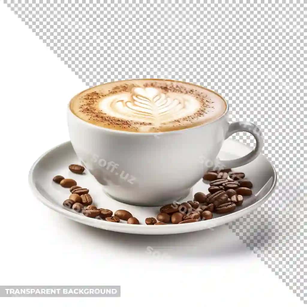 Psd koptok san'at latte kapuchino qahvo ajraltirilgan fonsiz | Psd cup art latte cappuccino coffee isolated without background