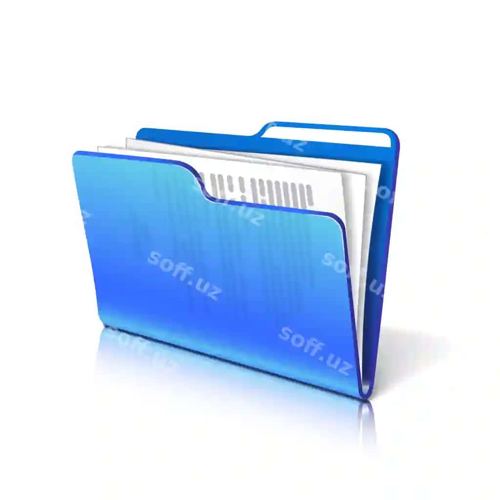 Ko'k shaffof papka hujjat varaqalari ikonka illustratsiyasi | Blue transparent folder with papers document icon illustration