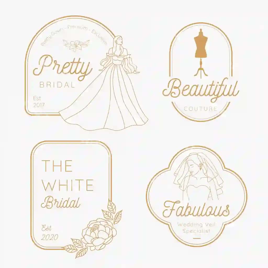 Bride do'koni logotiplari oddiy hashmandon dizayn bilan kofte, poykaltak, turmali | Bridal shop logos simple luxury design with gown dress veil wedding
