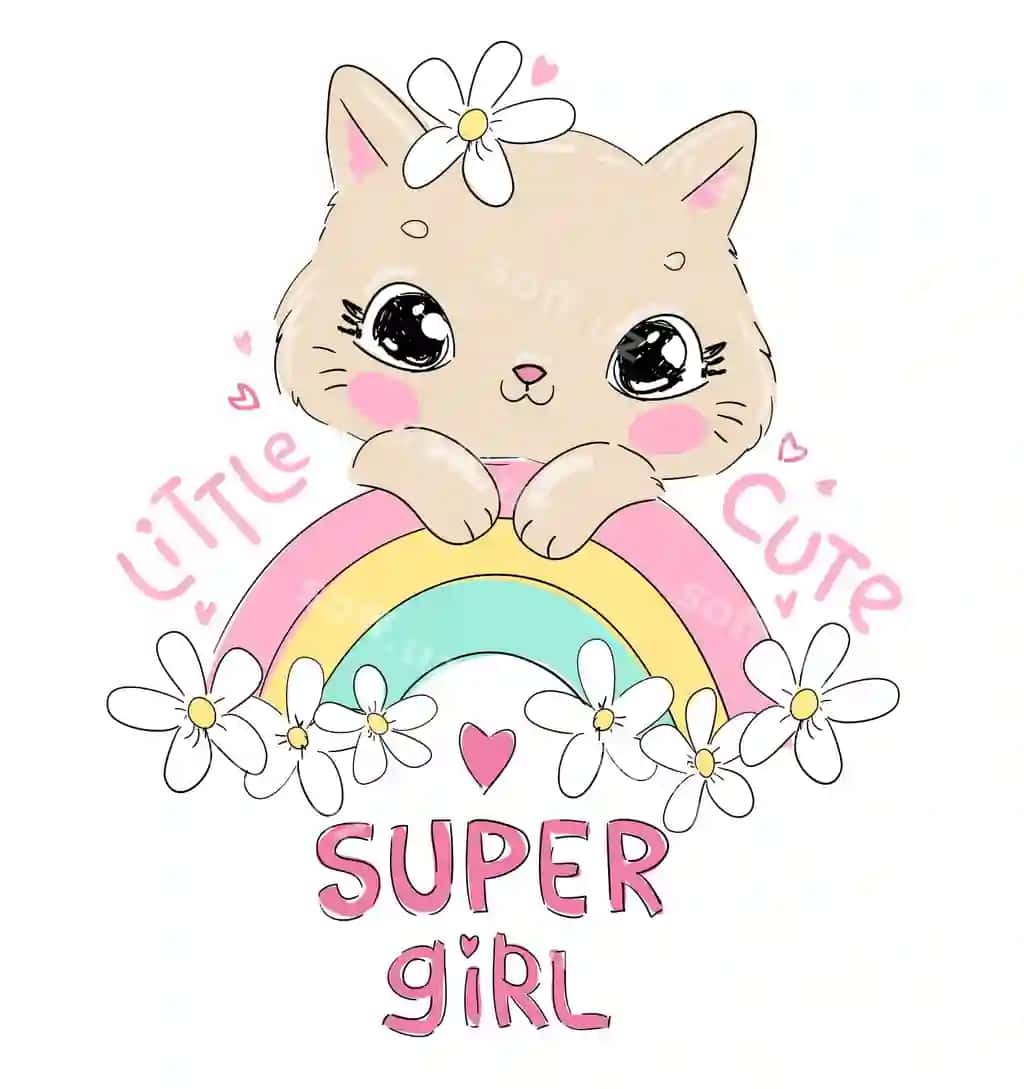 Qo'l bilan chizilgan mushuk binafsha gullar multfilm shaxsiyati vektor illustratsiyasi | Hand drawn cat rainbow flowers cartoon character vector illustration